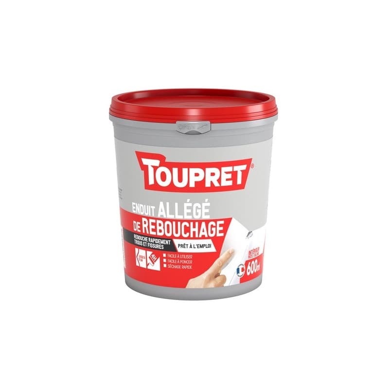 Enduit allégé de rebouchage en pâte 1 heure(s) 1 pot(s) de 600 millilitre(s) pâte rebouchage multisupport enduit allégé de rebouchage en pâte - toupre