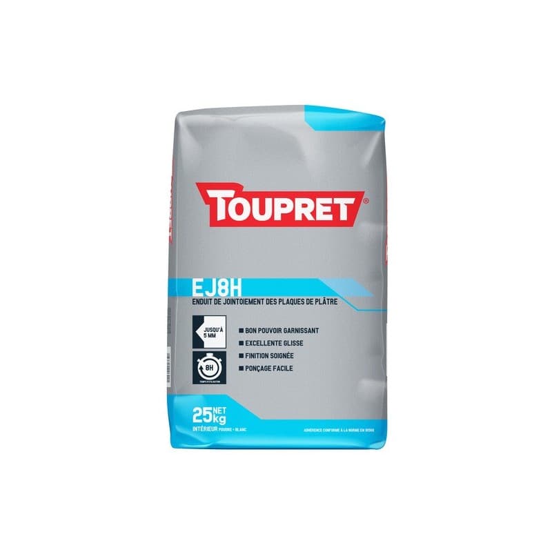 Enduit bande à joint 8h 8 heure(s) 1 sac(s) de 25 kilogramme(s) plaque de plâtre poudre à joint enduit bande à joint 8h - toupret