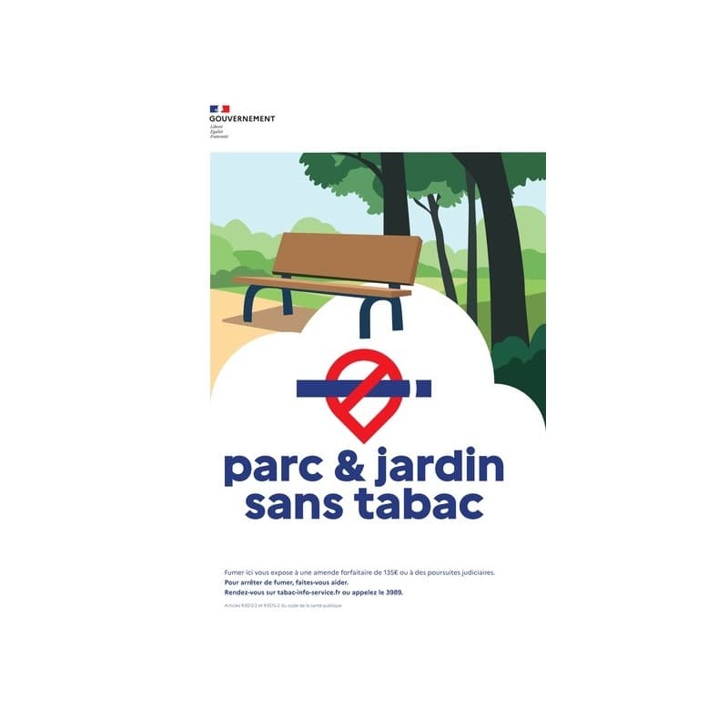 Affichage officiel " espaces sans tabac " 1 pièce(s) panneau rigide " parc & jardin sans tabac " a3 - novap