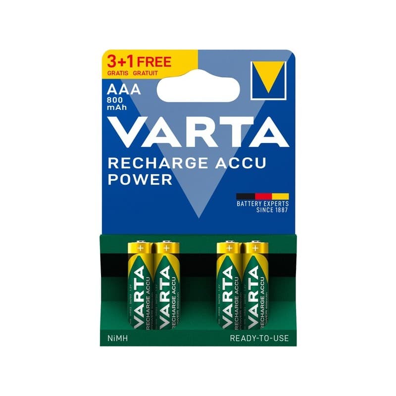 Piles rechargeable power accu 1 blister(s) de 4 pièce(s) piles rechargeables hr03 / aaa / 800 mah power accu hr03 / aaa - varta