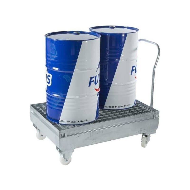 Chariots de rétention acier acier peint ou galva 1 pièce(s) 220 litre(s) avec 2 84 cm chariot de rétention 2 fûts - 52 kg / 220 l 43.5 cm 127.5 cm - m