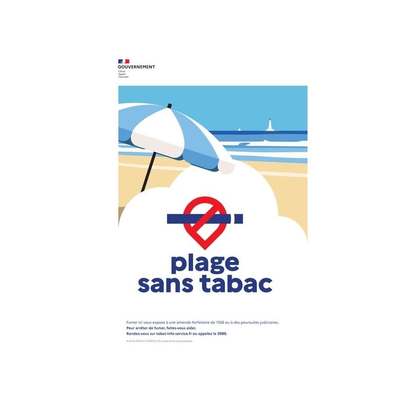 Affichage officiel " espaces sans tabac " 1 pièce(s) panneau adhésif " plage sans tabac " a4 - novap
