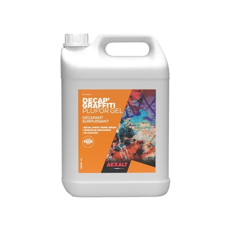 Décapant surpuissant gel décap'graffiti plufor 1 bidon(s) de 5 litre(s) 5 litre(s) décapant surpuissant gel décap'graffiti plufor béton, bois, brique,
