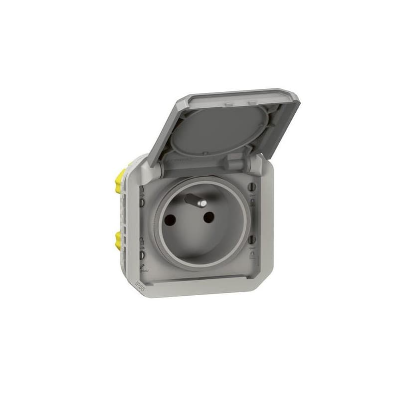 Prise étanche en saillie plexo (nouvelle version) gris prise de courant et volet de protection plexo apparent gris 1 pièce(s) 1 2p+t en saillie compos