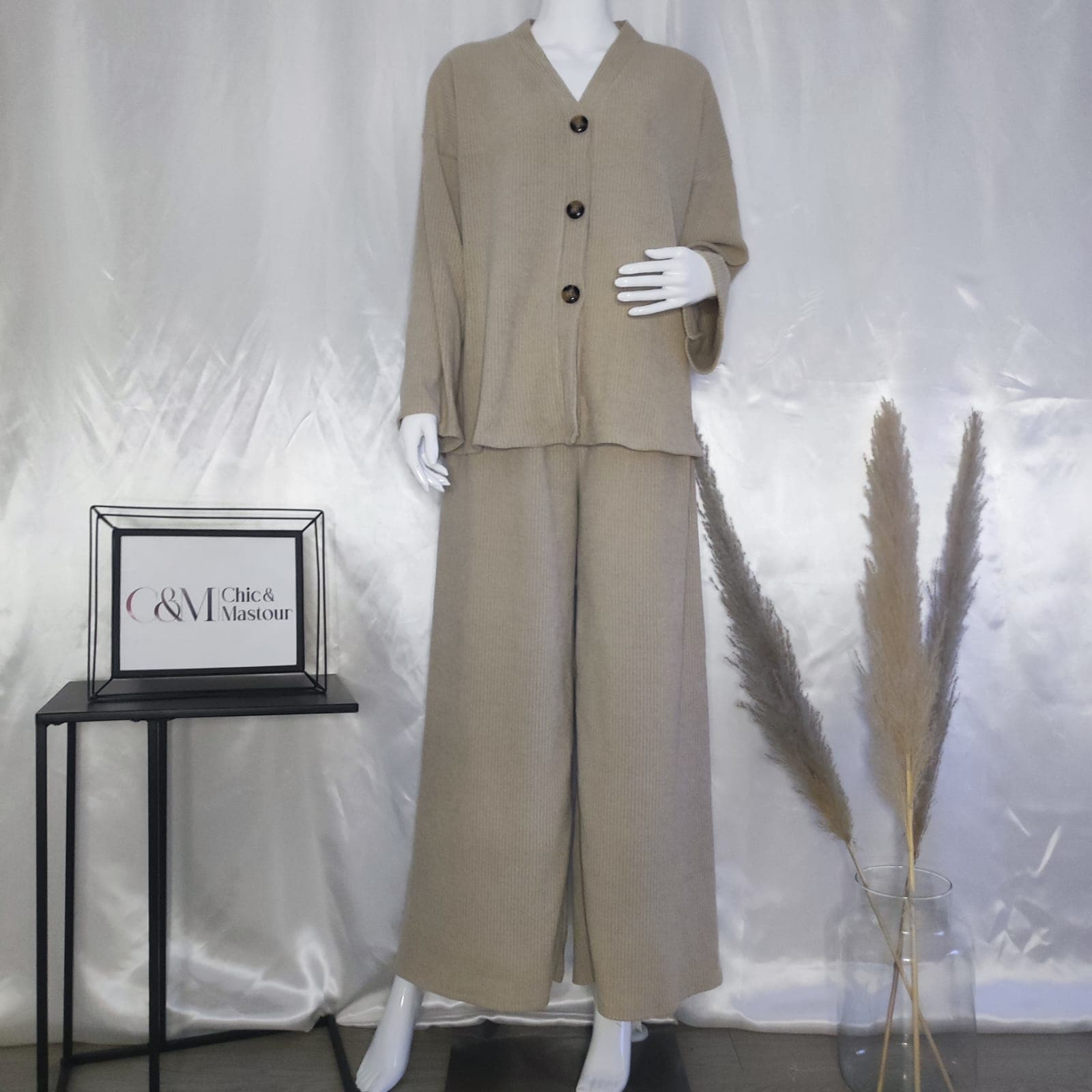 Ensemble en Velours CÎtelé Palazzo et Gilet Beige