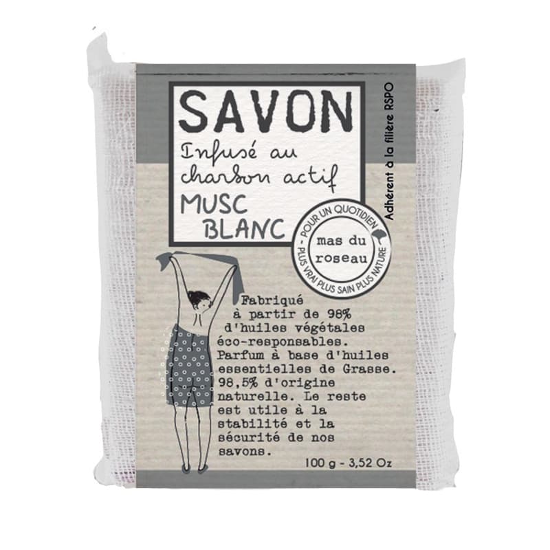Savon Infusé au Charbon actif - Musc Blanc MAS DU ROSEAU