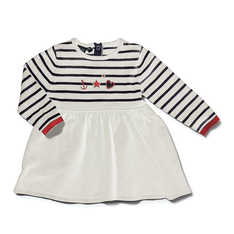 Robe pull HUBLOT Olva 12 Mois Ecru/Marine