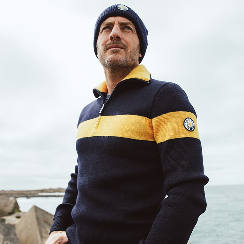 Pull Camionneur GUY COTTEN X ROYAL MER M Marine/Jaune