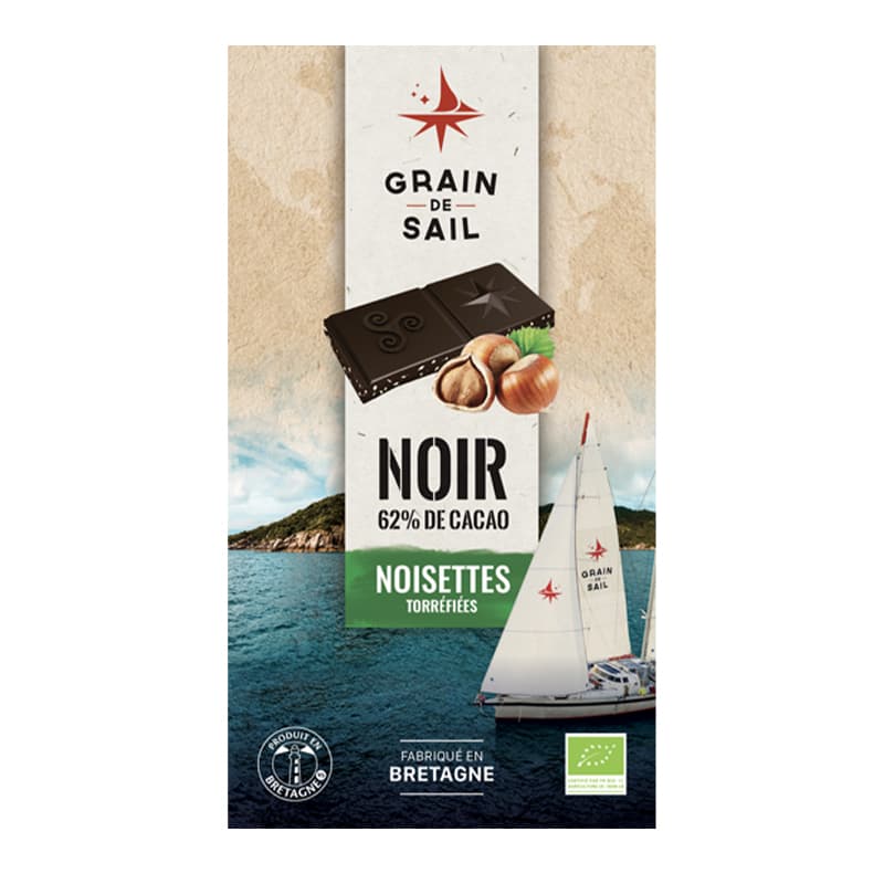 Tablette de Chocolat Noir 62% et Noisettes torréfiées GRAIN DE SAIL