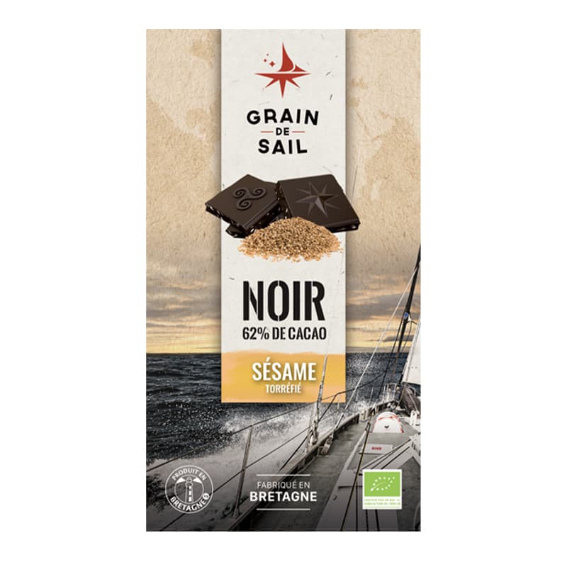 Tablette Chocolat Noir 62% et Sésame torréfié GRAIN DE SAIL