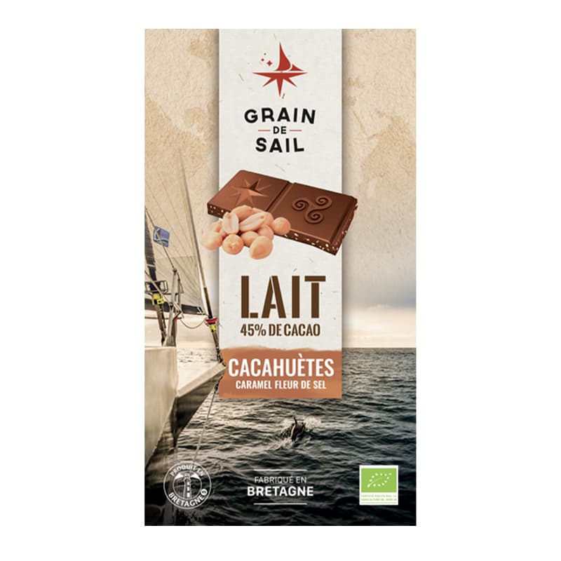 Tablette Chocolat au Lait, Cacahuètes, Caramel et Fleur de sel GRAIN DE SAIL