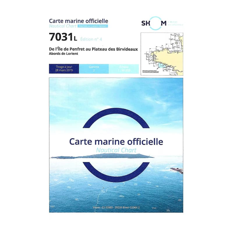 Carte marine SHOM 7031L - De l'île de Penfret au Plateau des Birvideaux - Abords de Lorient
