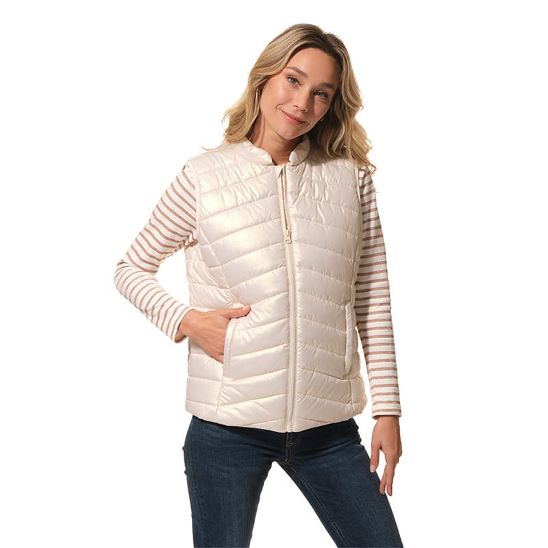 Doudoune métallisée sans manches HUBLOT Olivia Met L Ecru
