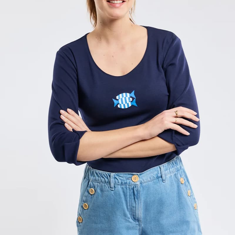 T-Shirt sérigraphié 3/4 ARMOR-LUX Poissons striés 78890 1 QRK Seal Séri.Poissons Striés