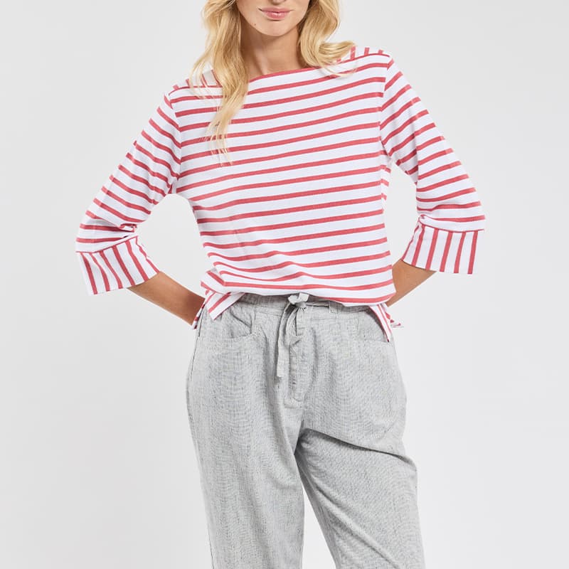 Marinière jersey rustique ARMOR-LUX 73608 1 QHY Blanc/Garnet Rose