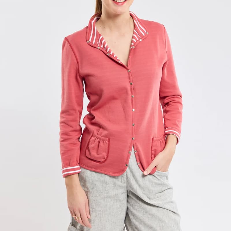 Veste réversible unie/rayée ARMOR-LUX 70987 1 QLB Garnet Rose/Blanc