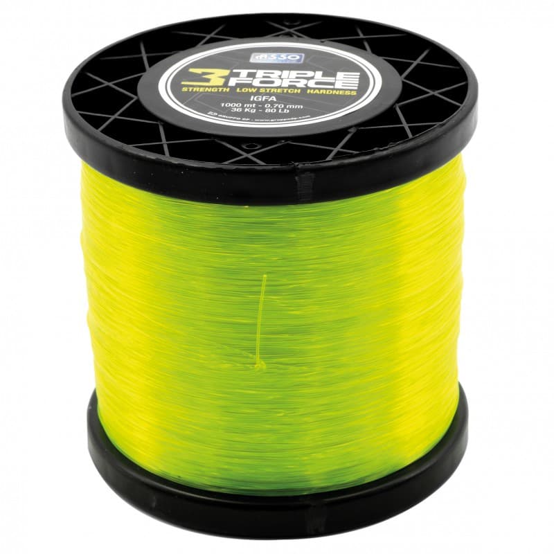 Nylon Triple Force ASSO - Jaune fluo - 1000M Ă 0,70 mm