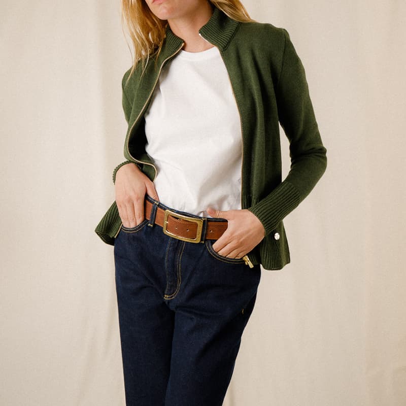 Gilet zippé ROYAL MER Ninon 36 Kaki chiné