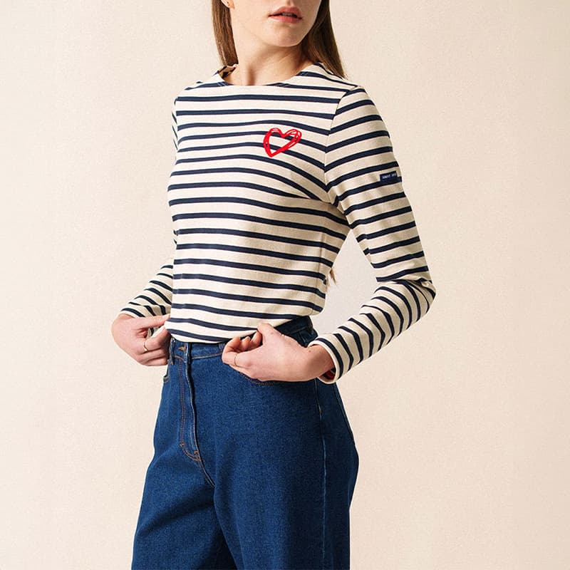 Marinière SAINT JAMES Méridien Amour 3512 48 Ecru/Marin/Tulipe