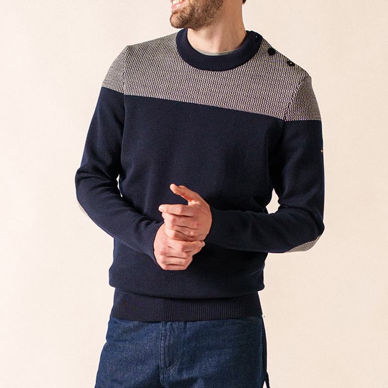 Pull SAINT JAMES Dinan Bicolore 2XL Marine/Ecru