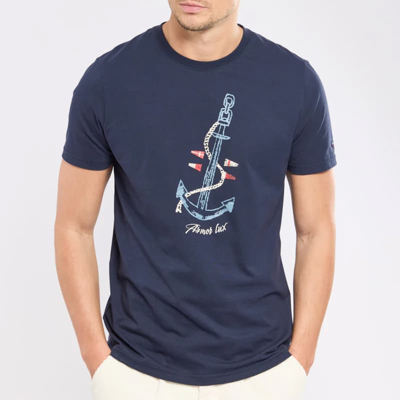 T-shirt sérigraphié ARMOR-LUX Ancre&drapeaux 75222 M RJU Ancre&drapeaux/marine deep