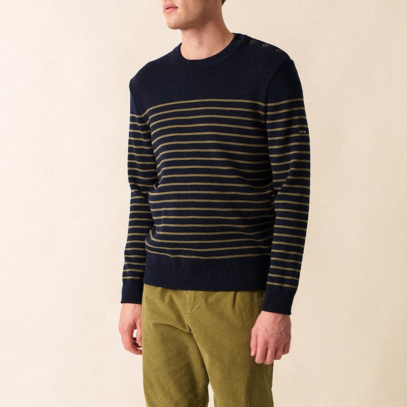 Pull SAINT JAMES Binic couleur S Marine/Fougere