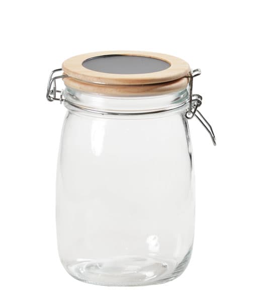 Bocal en verre 930 ml couvercle bois fermeture clip métal et pastille ardoise