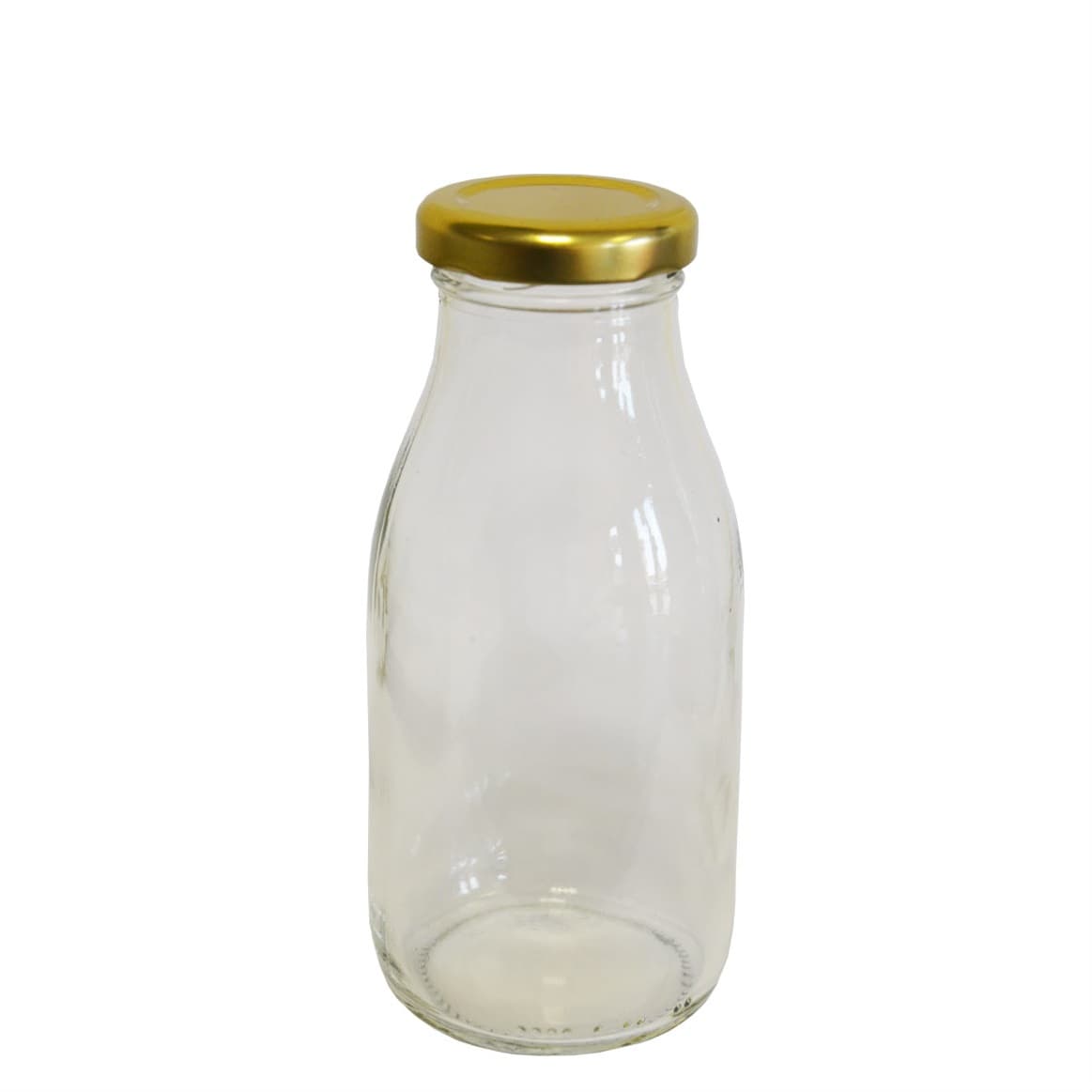 Bouteille lait ou jus en verre col large 250 ml couvercle or