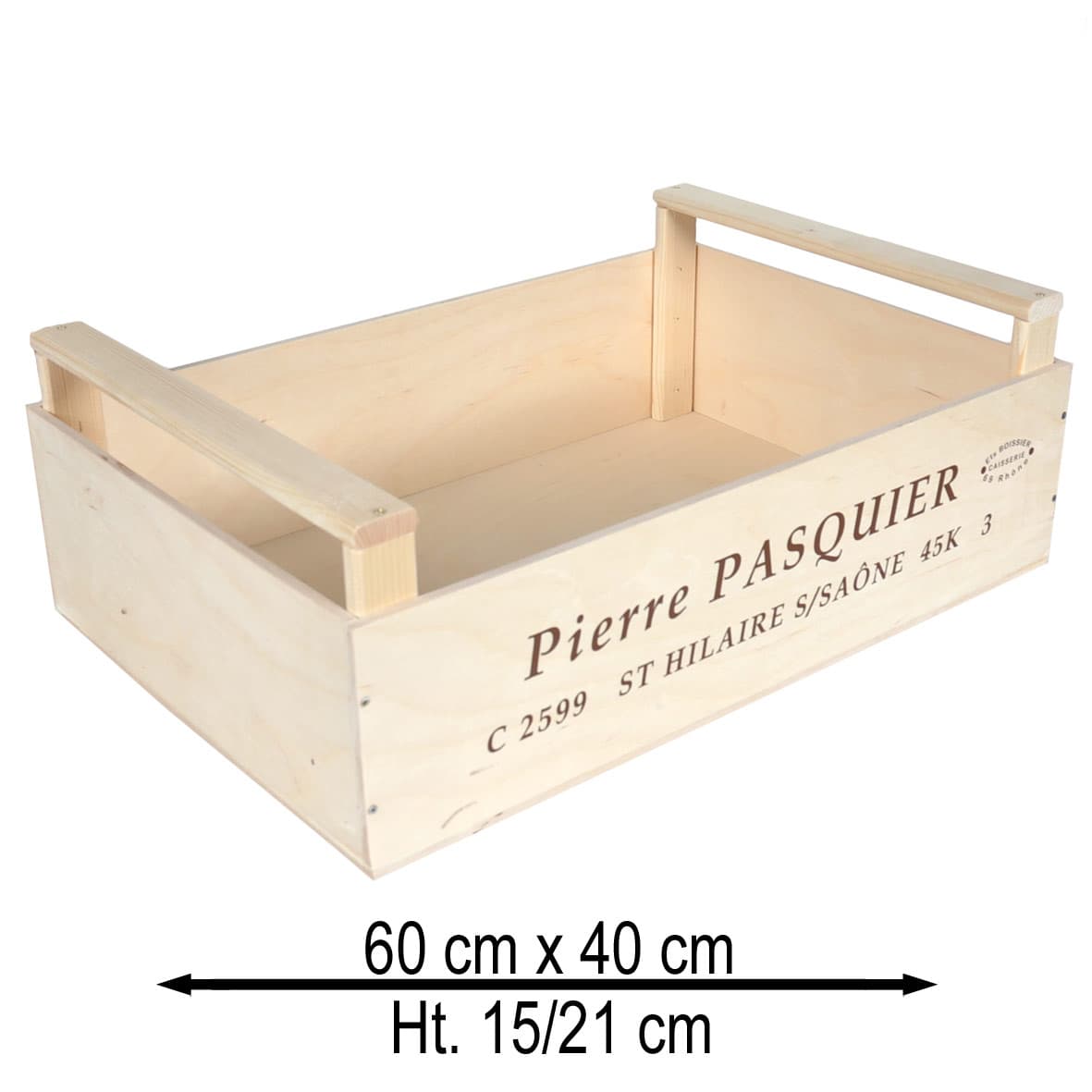 Caisse en bois avec anses 60 x 40 x 15 cm
