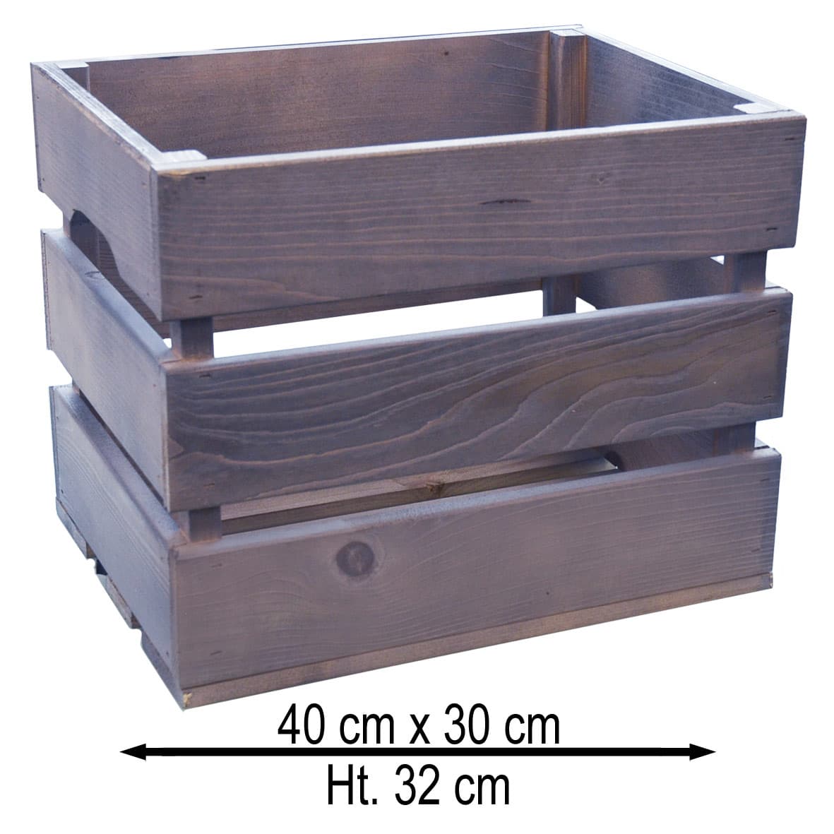 Caisse en bois lasurée grise 40 x 30 x 32 cm