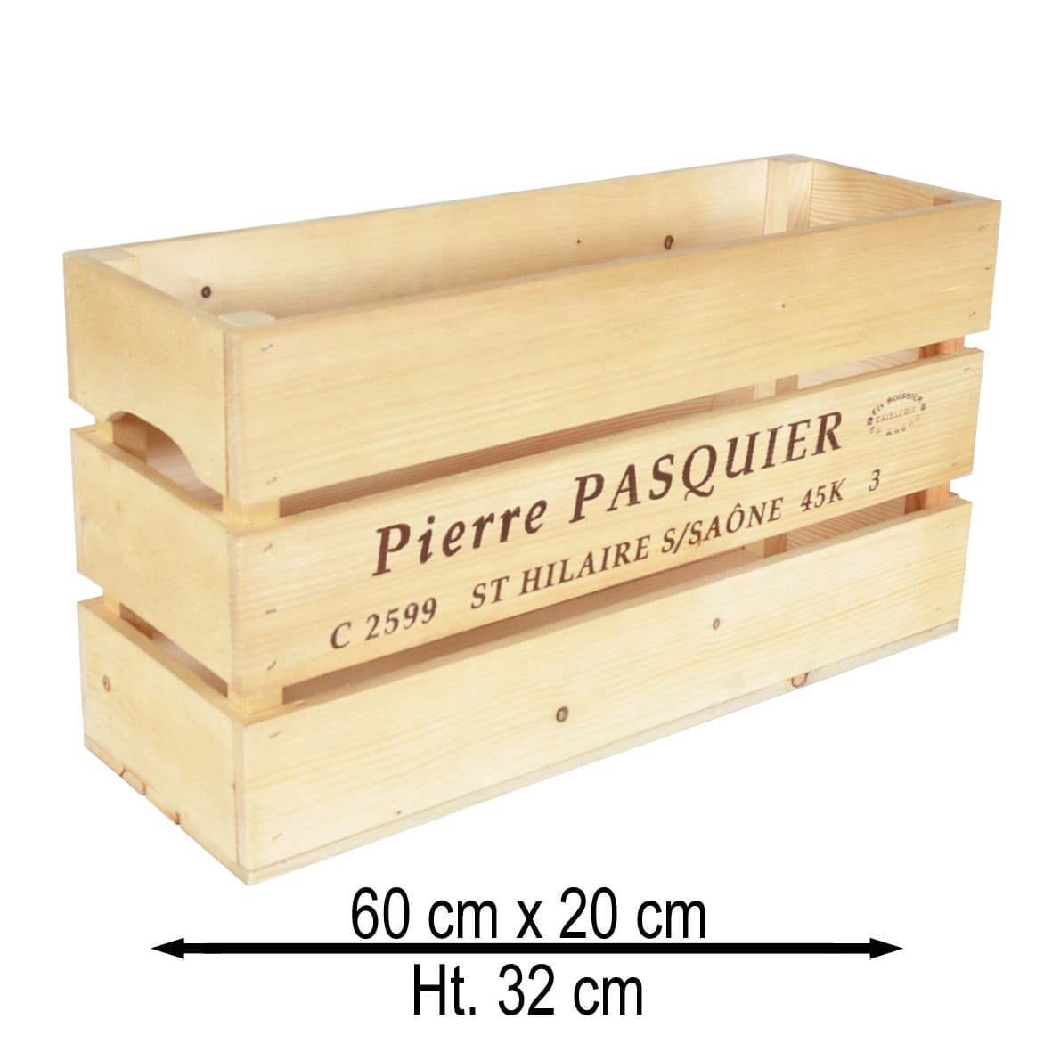 Caisse en bois longue imprimé 60 x 20 32 cm