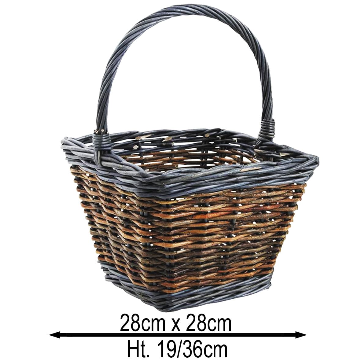 Panier osier carré 2 tons grande anse 30 x 30 x 21 cm