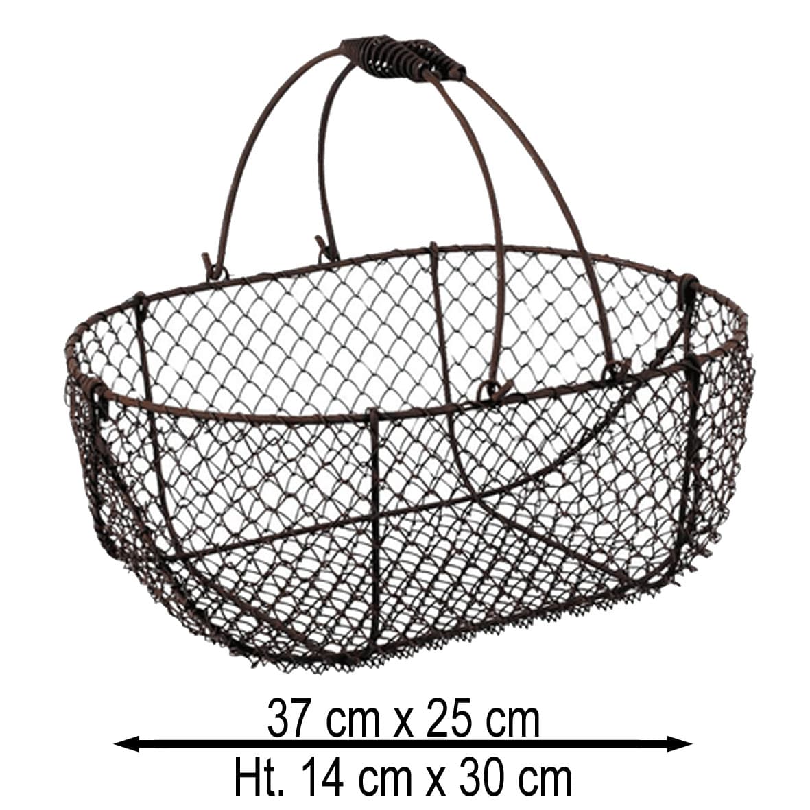 Panier ovale vintage métal double anses rabattables et poignées métal 38 x 26 x 15 cm