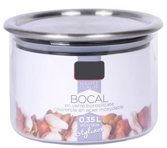 Pot rond 350 ml en verre Borosilicaté couvercle inox