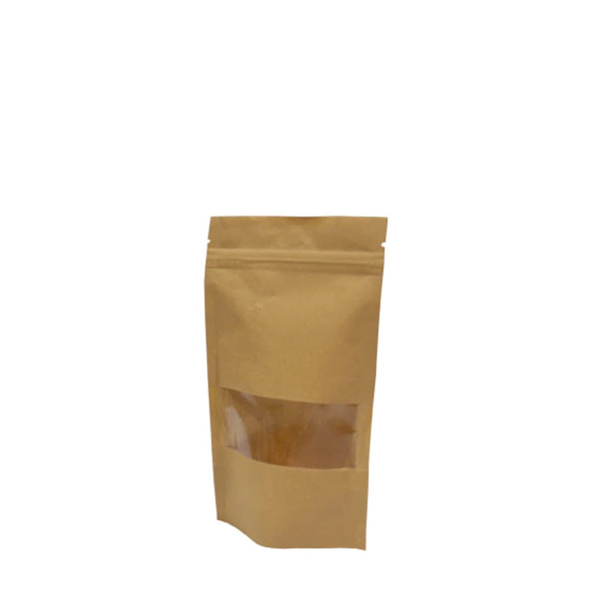 Sachet Doypack 20 x 12 x 4 cm kraft alimentaire Ă fenĂȘtre avec fermeture zip et bande thermosoudable ( conditionnĂ© par 100)