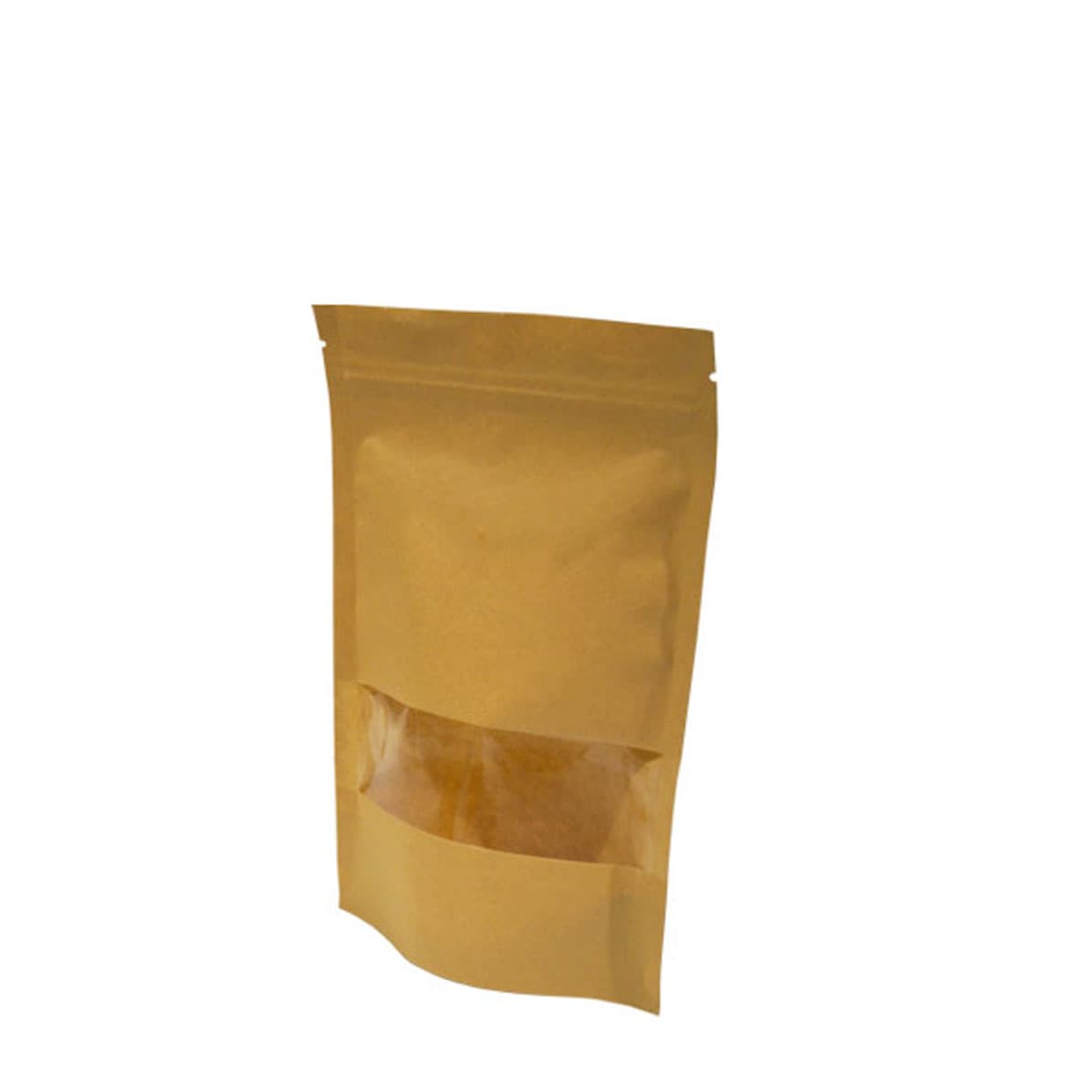 Sachet Doypack 22 x 14 x 4 cm kraft alimentaire à fenêtre avec fermeture zip et bande thermosoudable - (conditionné par 100)