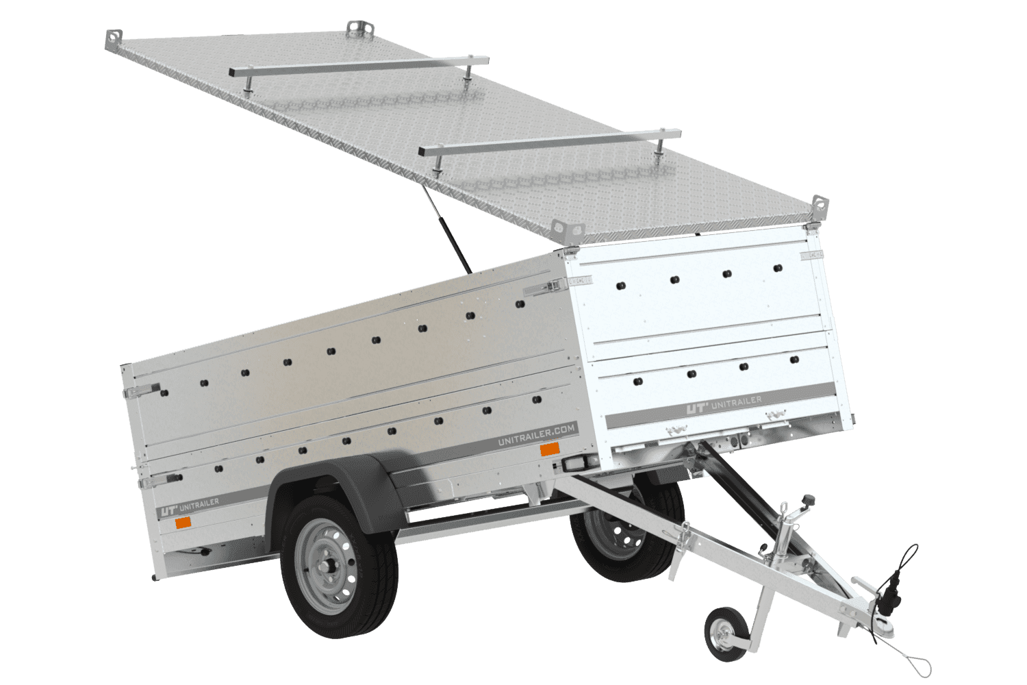 UNITRAILER Gartenanhänger 264 KIPP 264 x 125 cm, kippbar, mit BIS-Seitenwänden und Aluminiumabdeckung