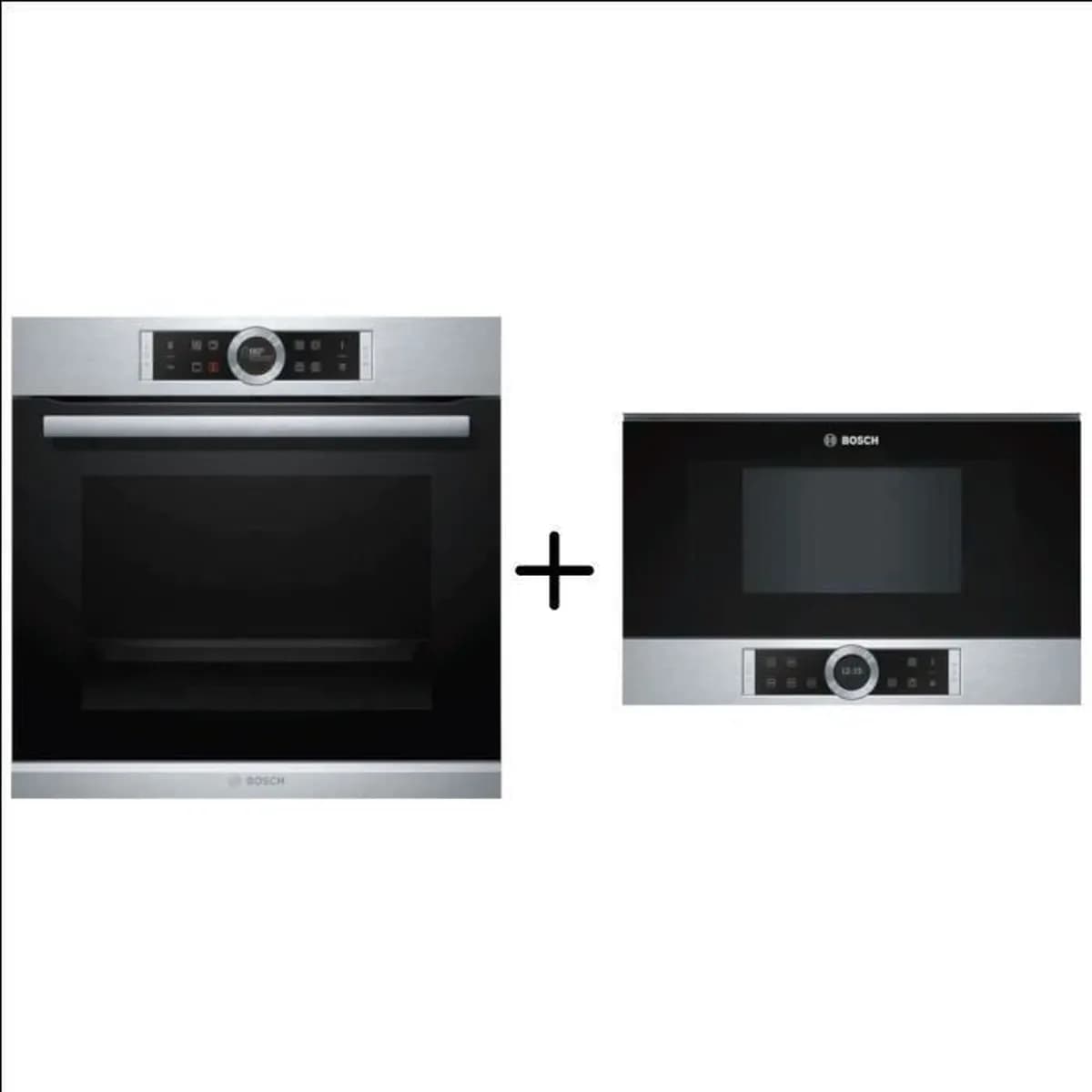 Bosch hbg672bs2 - Four multifonction pyrolyse + Bosch bfl634gs1 Four Micro-onde Pack encatrable