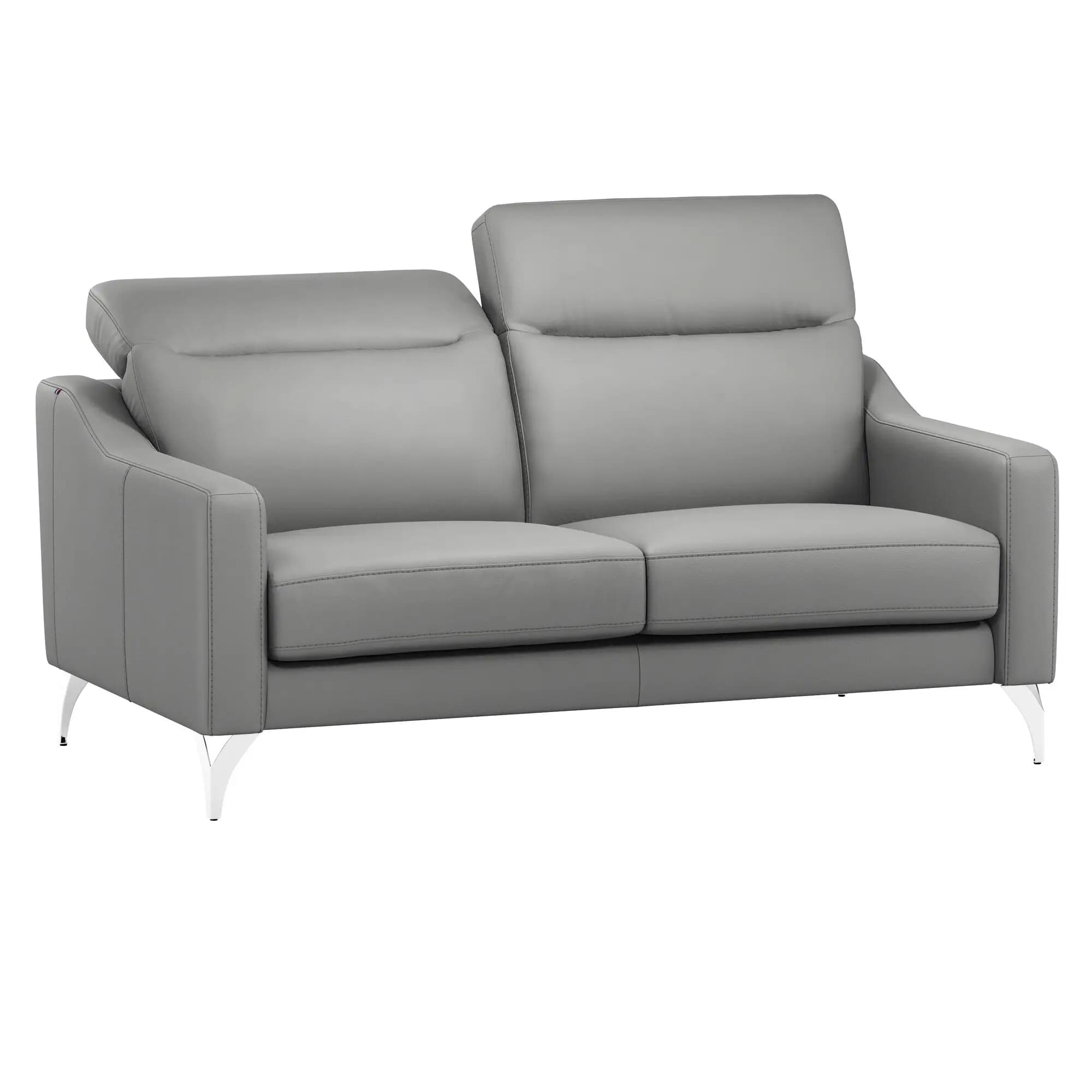 Canapé cuir têtières relevables Ben - Platine , 3 places
