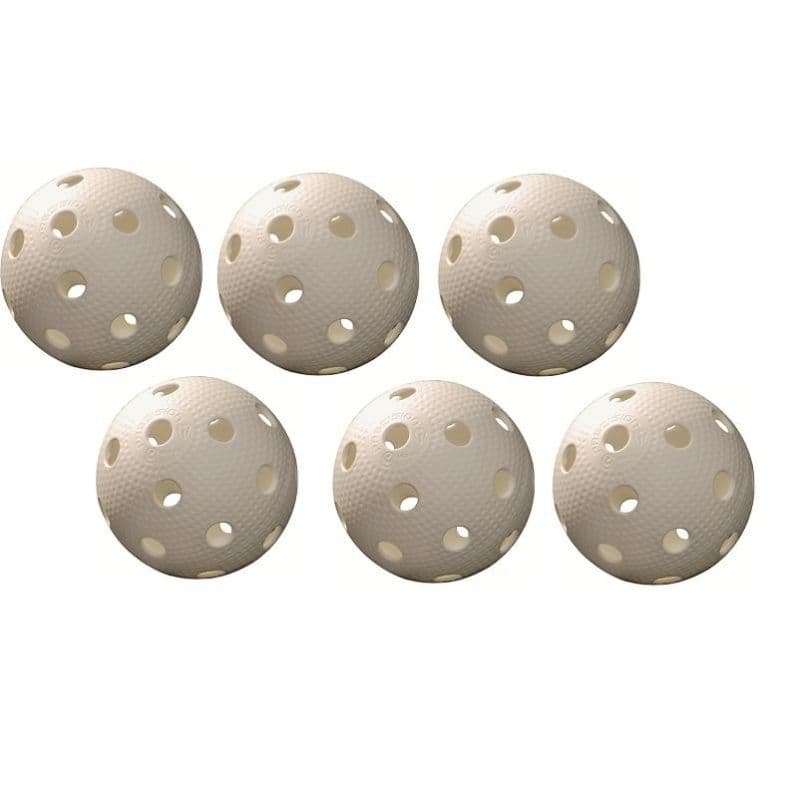 Balle plastique blanche pour unihockey <br/>lot de 6