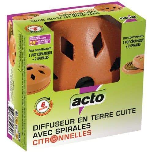 Diffuseur terre cuite + 2 spirales à la citronnelle ACTO