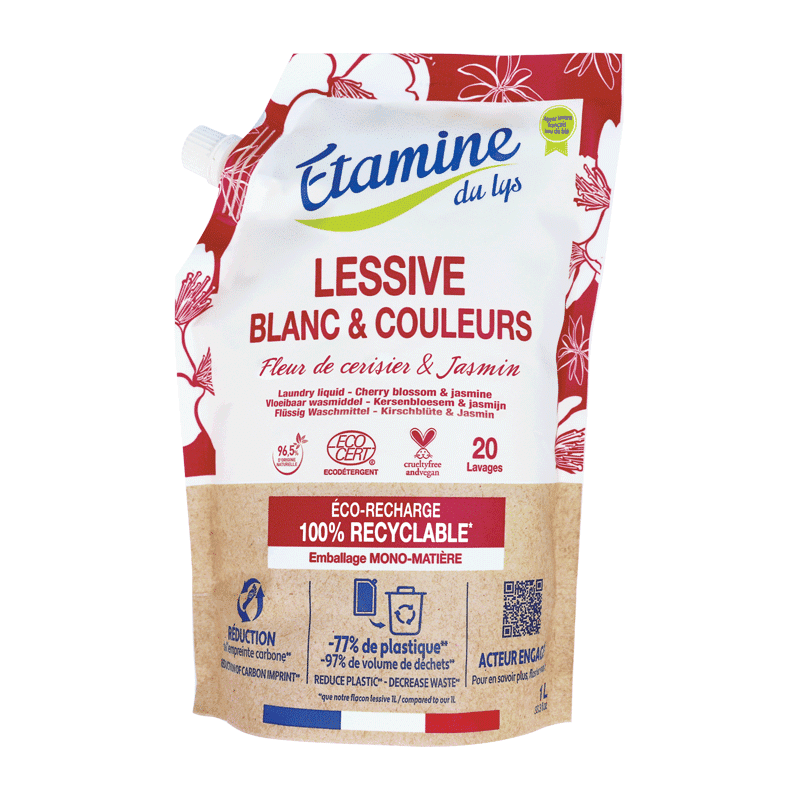 Recharge lessive liquide - Fleur de cerisier & Jasmin 1L ÉTAMINE DU LYS