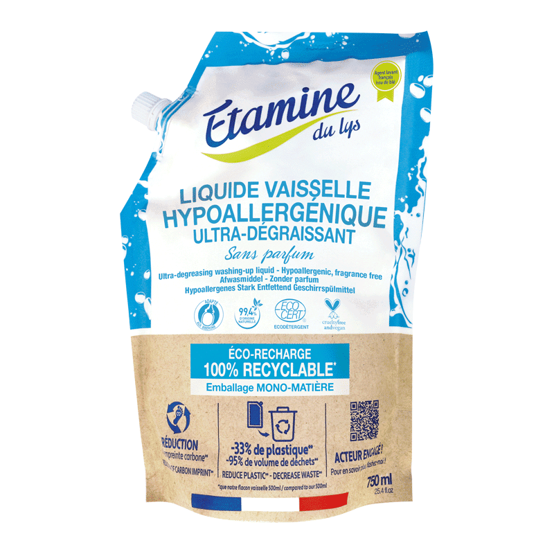 Recharge liquide vaisselle hypoallergénique 750ml ÉTAMINE DU LYS