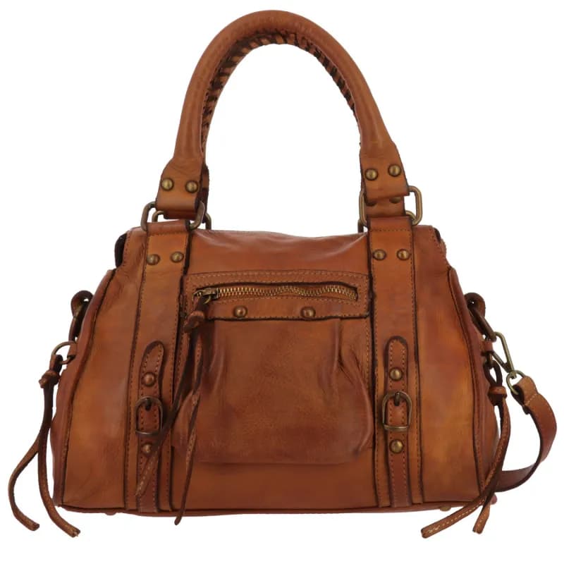 MELLAL sac à main bandoulière vintage en cuir Camel