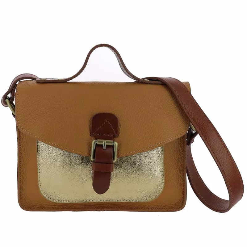 Sac cartable en cuir métallisé BALDONE Camel
