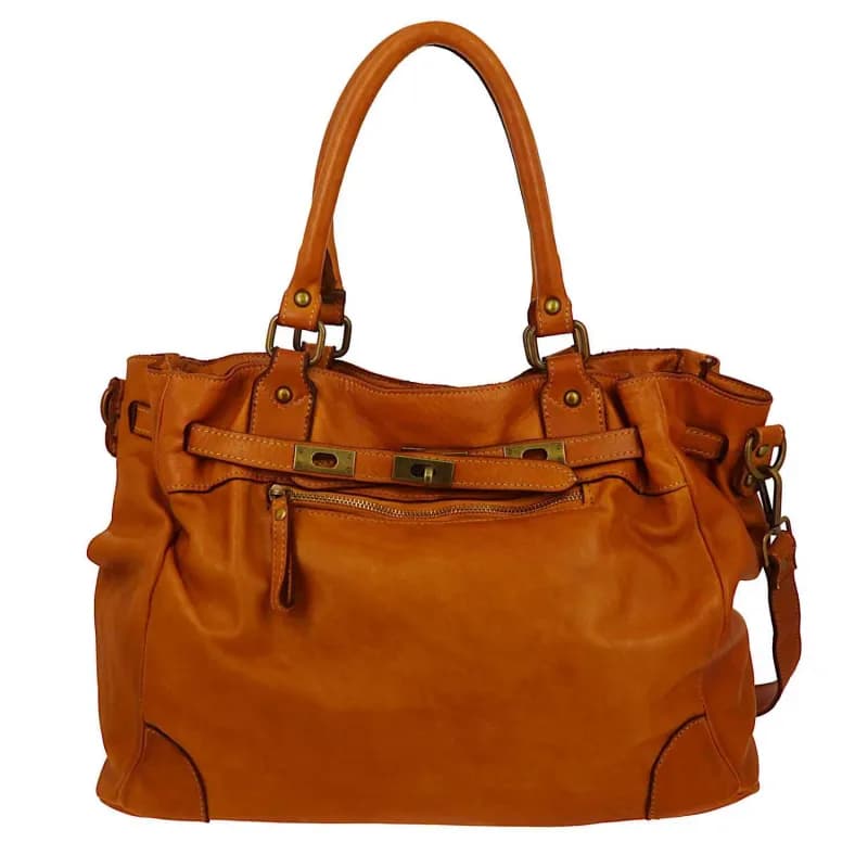 Sac cabas vintage en cuir CHIBIA Camel