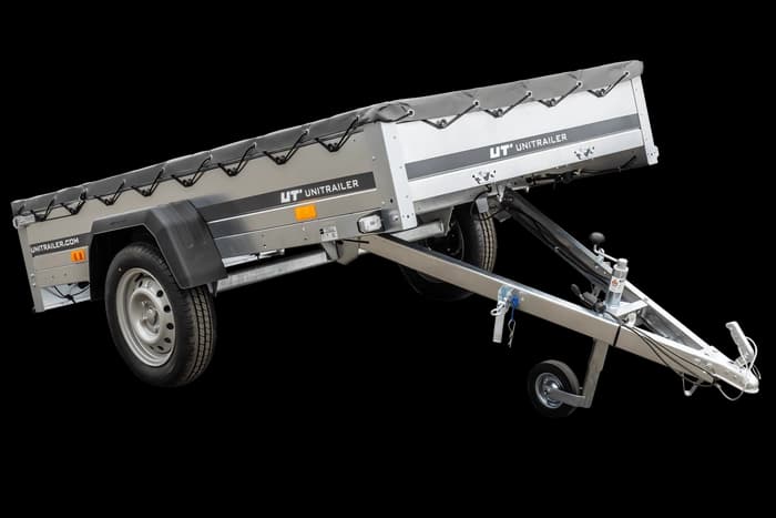 Przyczepka jednoosiowa 230×125 Unitrailer Garden 230 KIPP ze stelażem H-0 i pokrowcem szarym-Nowy