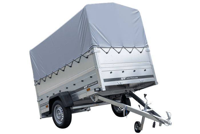 Przyczepka samochodowa 230×125 Unitrailer Garden 230 KIPP z burtami BIS i pokrowcem szarym-Nowy