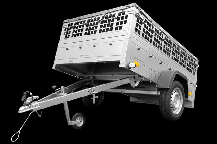 Przyczepka jednoosiowa 200×125 Unitrailer Garden 201 KIPP z burtami siatkowymi i pokrowcem szarym-Nowy