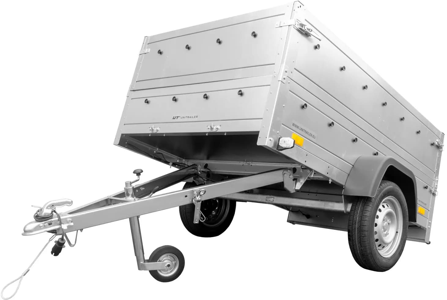 Przyczepka lekka 200×125 Unitrailer Garden 201 KIPP z burtami BIS, stelażem H-0 i plandeką szarą-Nowy
